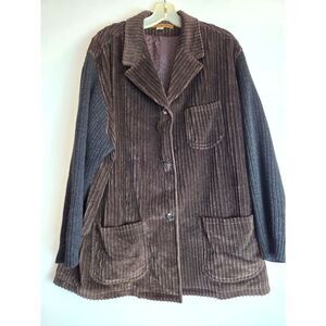 Anne Klein Denim Brown/Grey Corduroy Mixed Media Cotton Jacket/Blazer size Large